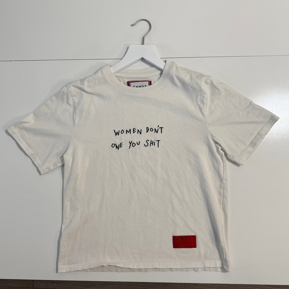 CHNGE White Embroidered Feminism Women's Rights Tee - XS - Picture 2 of 8